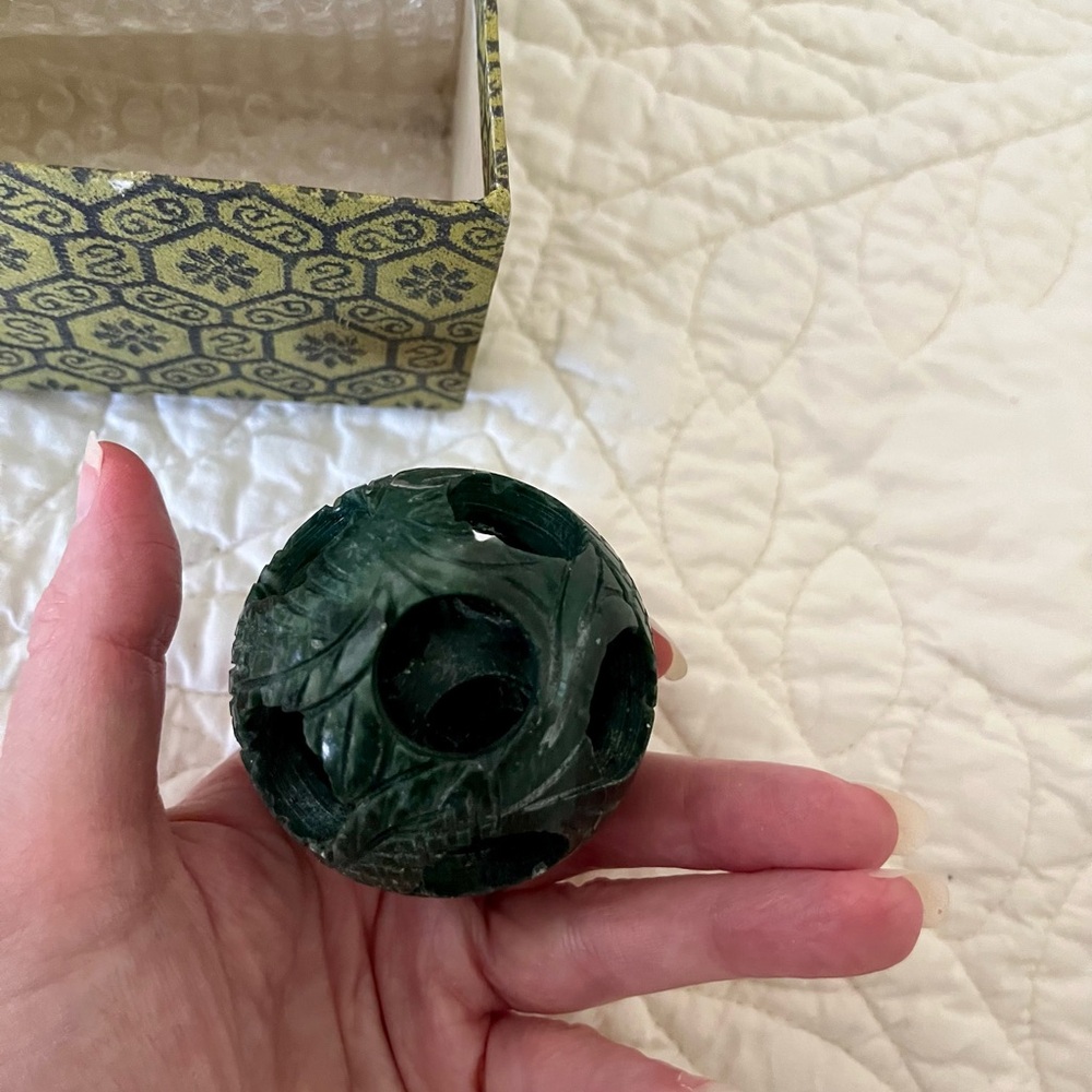 Vintage jade puzzle ball with original box